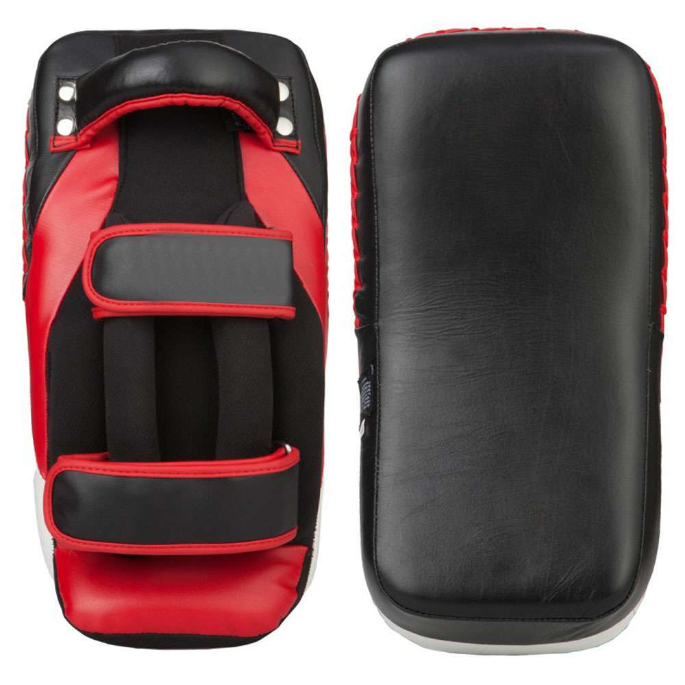 Black Rectangular Kick Shield with Red Back Panel, Adjustable Arm Straps and Carry Handle